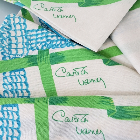 Vintage Other - Carleton Varney Designer Vintage Napkins "Set Of 12" White Turquoise Green Sq…